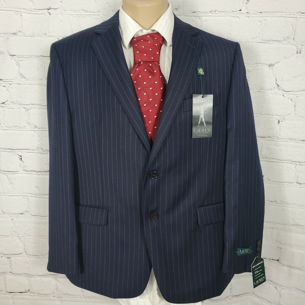 Lauren Ralph Lauren Men's Size 42 S Navy Striped UltraFlex Suit Blazer Jacket - Picture 1 of 12